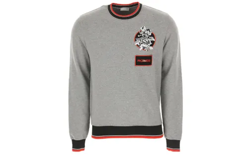 DIOR Quarterly New Products Sweatshirts Men's Gray Crew Neck Moderate Regular