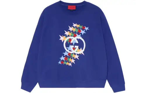 GUCCI Sweatshirts Men's Blue Crew Neck Moderate Regular