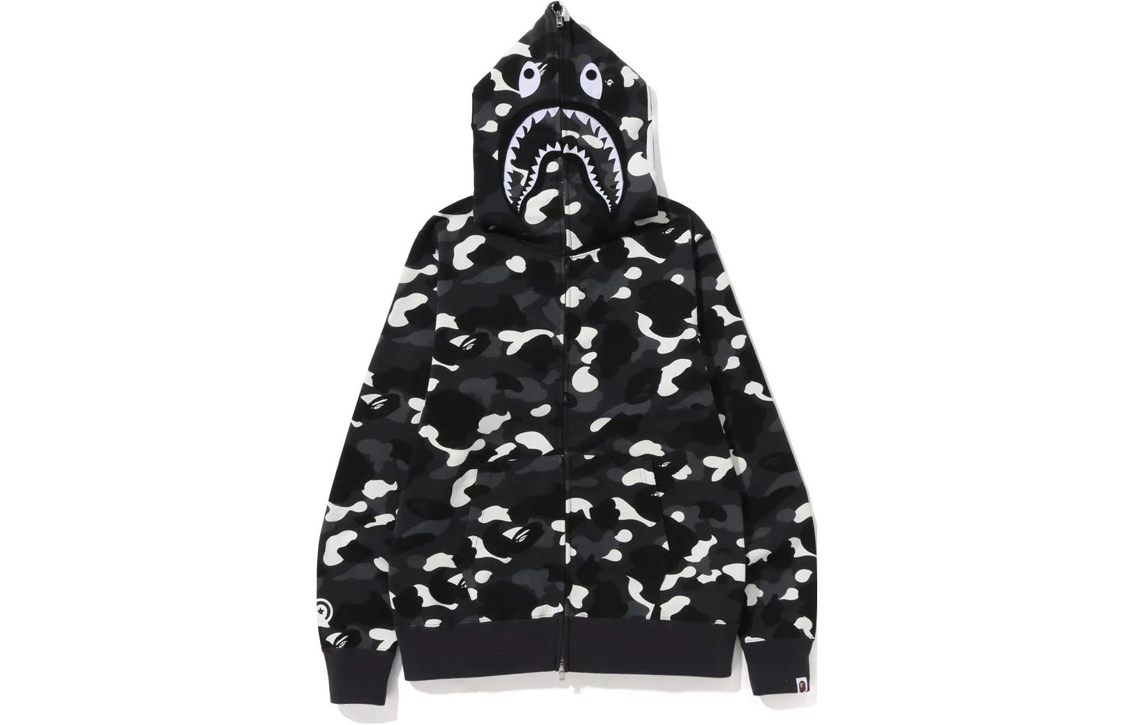 A BATHING APE Shark series 2023 CITY CAMO SHARK luminous camouflage shark men's hooded zipper sweatshirt men's luminous shark
