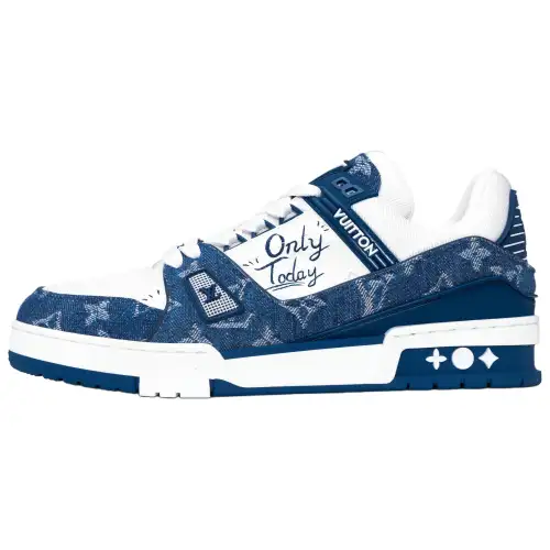LOUIS VUITTON Trainer Lv Denim, Leather Low top Skateboard Shoes Unisex Navy Blue