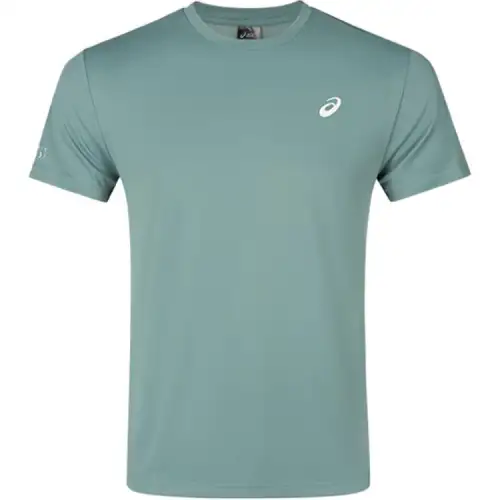 ASICS T Shirts Men's Gray Green Crew Neck Moderate