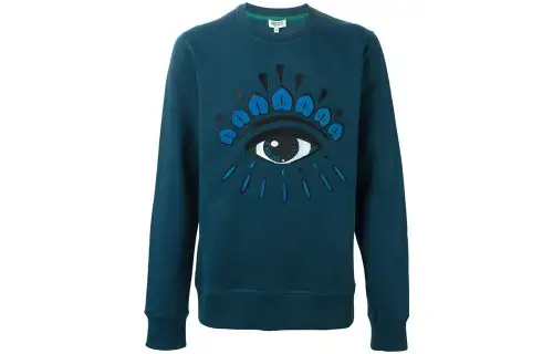 KENZO Sweatshirts Men's Peacock Blue Crew Neck Moderate Regular
