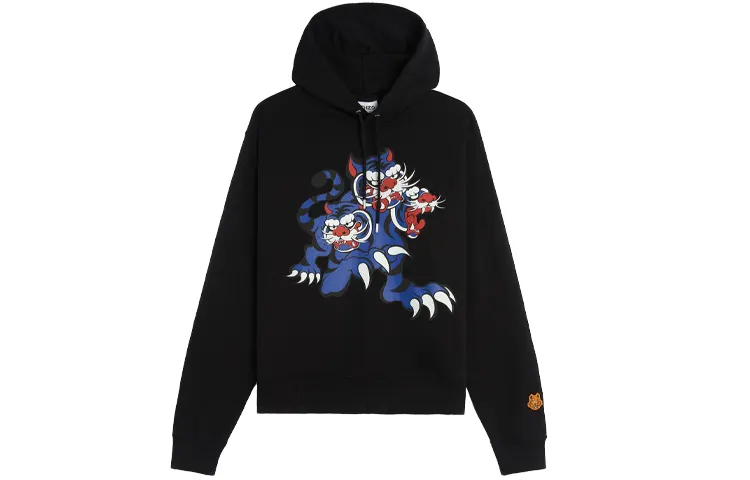 KENZO Sweatshirts Men's Black Hooded Moderate Regular