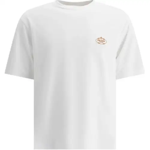PRADA Logo Embroidered Short Sleeved T Shirt