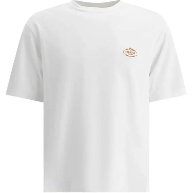 PRADA Logo Embroidered Short Sleeved T Shirt