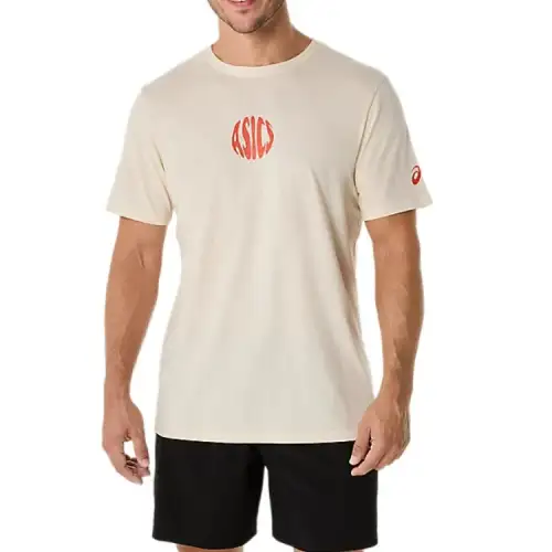 ASICS T Shirts Unisex Ecru 255 Crew Neck Moderate