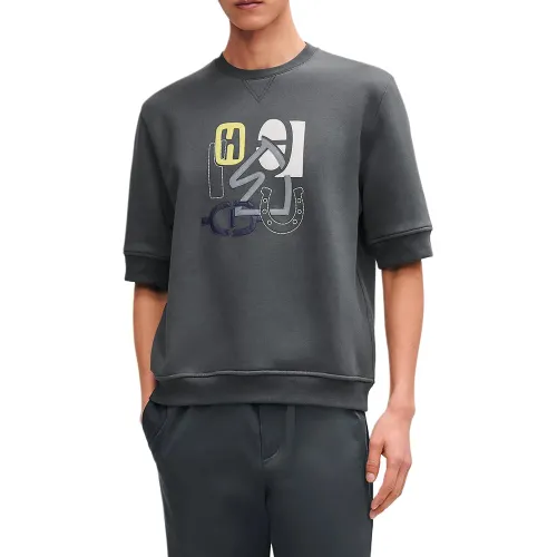 HERMES T Shirts Men's Gray Crew Neck Moderate Straight Fit