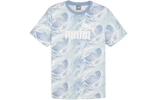 PUMA T7 T Shirts Men's Blue Crew Neck Moderate Straight Fit