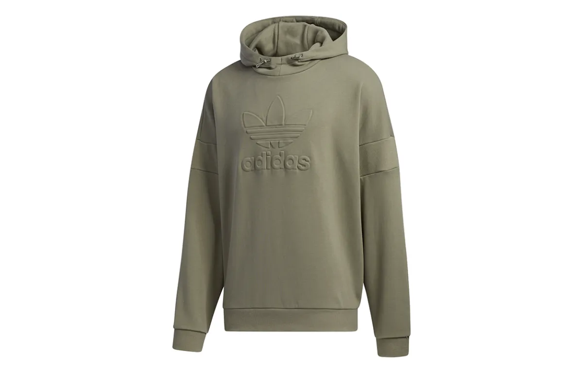 Adidas Originals Embossed Crew Sweatshirts Men's Army Green Hooded Moderate Regular