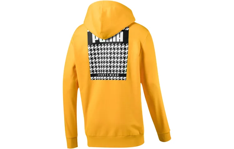 PUMA AOP Sweatshirts Men's Fish Tail Chrysanthemum Yellow Hooded Moderate Regular