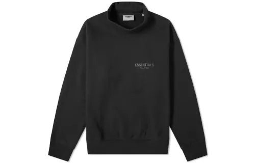 Fear Of God Essentials FW20 Mock Neck Sweat Black Letter Pattern Fleece Lined, Winter American Pullover Sweatshirt