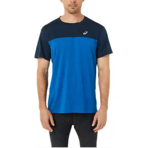 ASICS T Shirts Men's Blue Crew Neck Moderate