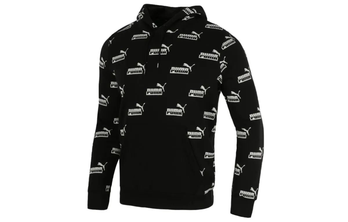 PUMA Logo Printed Sweatshirts Men's Black Hooded Moderate Straight Fit