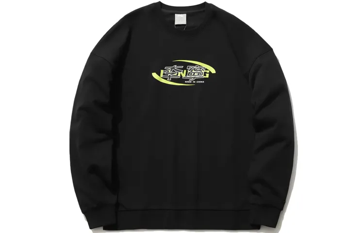 Li Ning Sports Fashion Collection Sweatshirts Unisex Black Crew Neck Moderate Regular