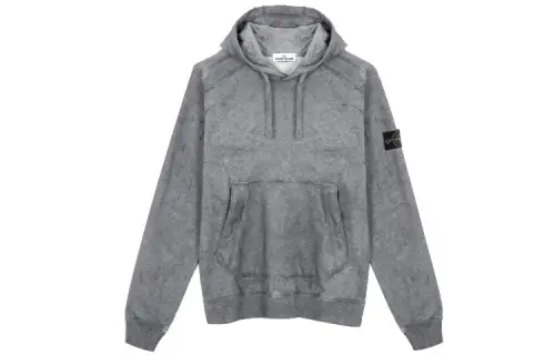 STONE ISLAND Winter Armbands Solid Color Fleece Lined Hooded Pullover Sweatshirt Men's Gray
