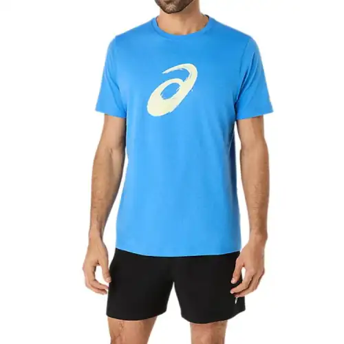 ASICS T Shirts Men's Blue Coast Crew Neck Moderate Straight Fit