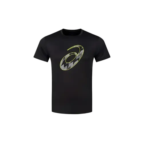 ASICS T Shirts Men's Black Crew Neck Moderate