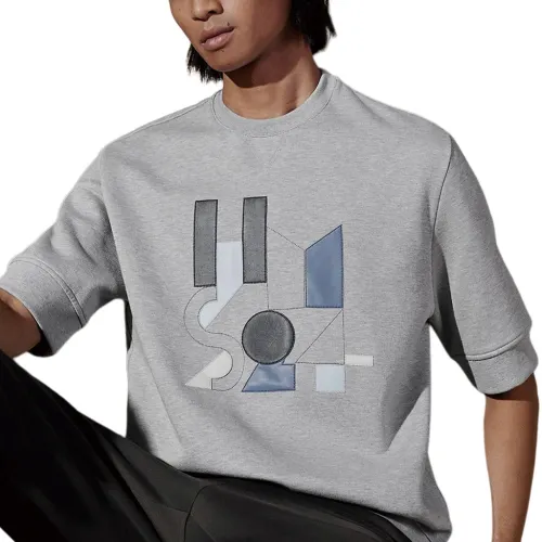 HERMES Pattern Appliqué Crew Neck Casual Short Sleeved SS24 T Shirt Men's Light Gray