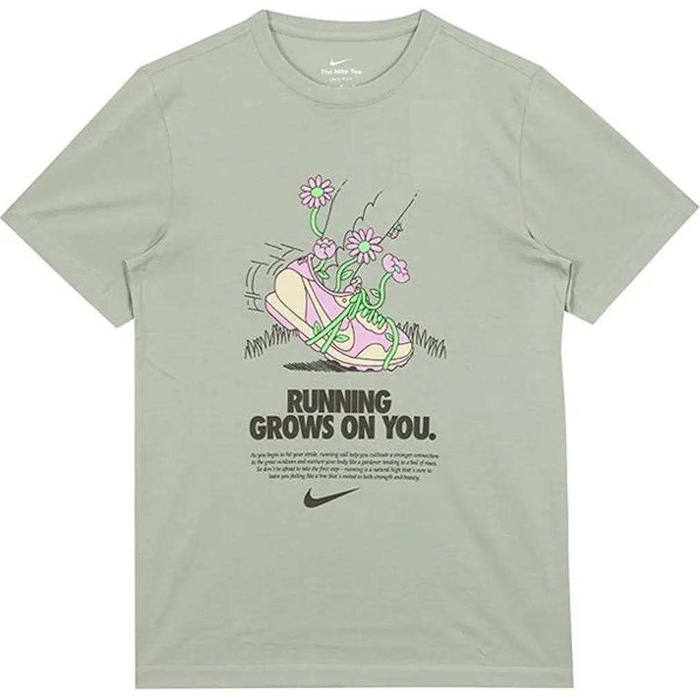 Nike T-Shirts Men's Green Crew Neck Moderate Straight Fit