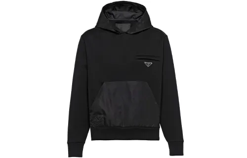 PRADA Sweatshirts Men's Black Hooded Moderate Regular