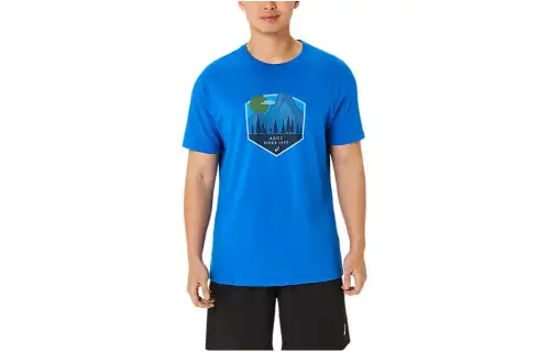 ASICS T Shirts Unisex Blue Crew Neck Moderate Other