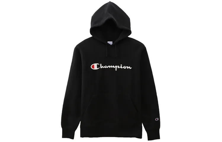 Champion Basic Collection, Champion Logo Print Logo Fleece Lined, Japan Version, Winter Sweatshirt Unisex Black