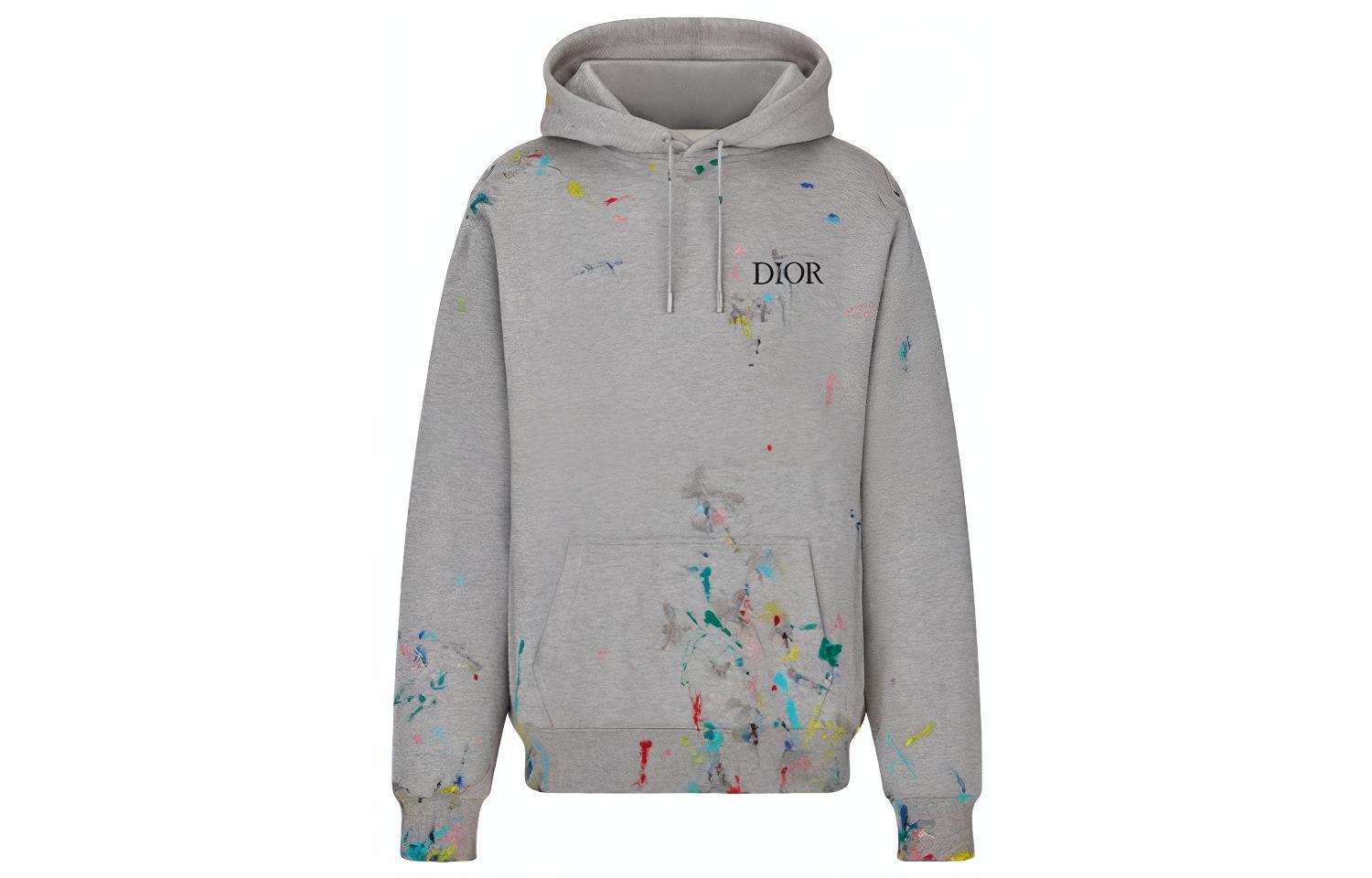 DIOR Dior SS21 cotton fleece printed oversized hooded sports sweatshirt for men gray