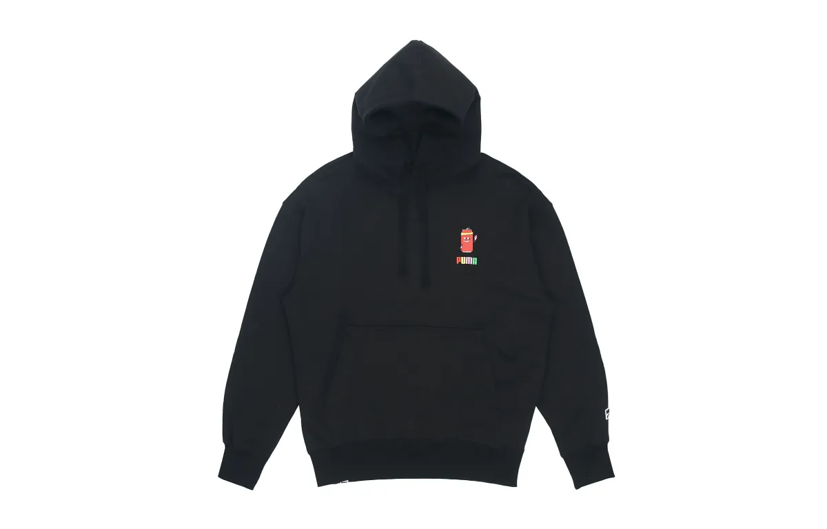 PUMA Athleisure Cartoon Printed Pattern Thickened And Fleece Lined Hooded Pullover Sweatshirt Men's Black