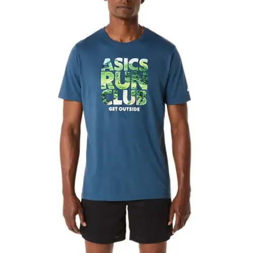 ASICS T Shirts Unisex Blue Crew Neck Moderate