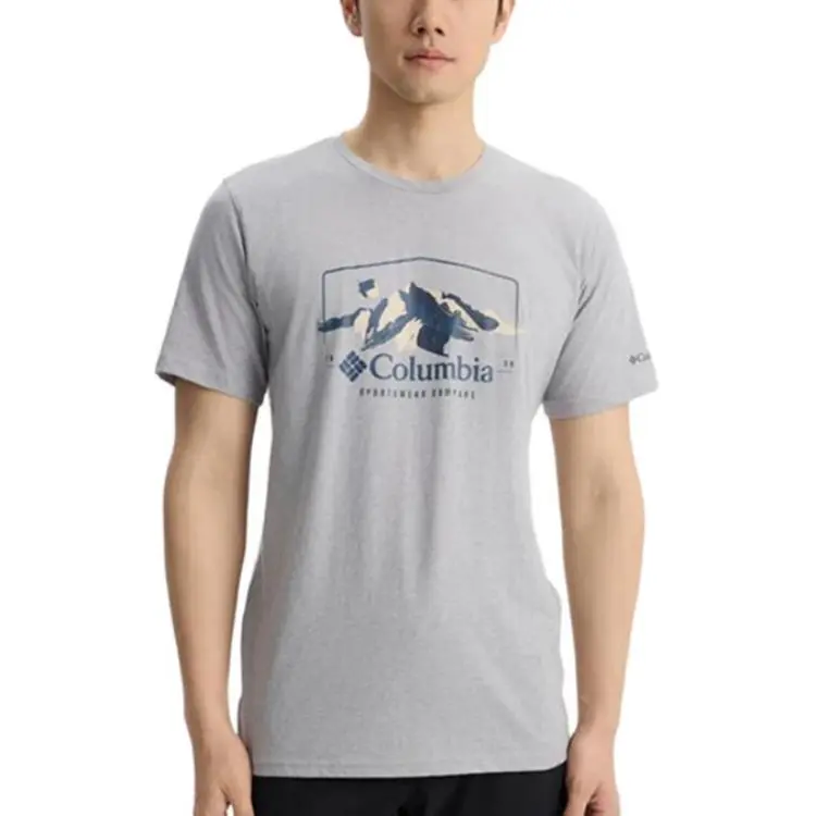 Columbia T-Shirts Men's Gray Crew Neck Moderate Straight Fit