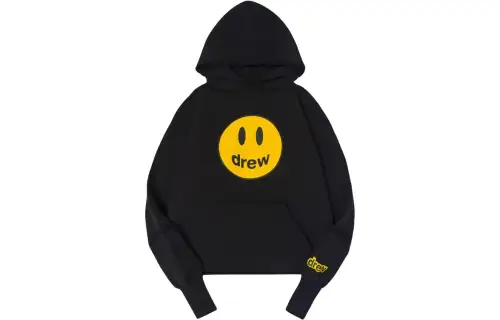 Drew House Smiley Face Loose Fit Pullover Fleece Lined Hooded Sweatshirt Unisex Black