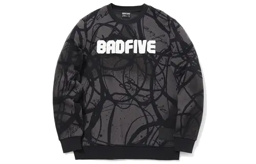 Li Ning BADFIVE Sweatshirts Men's Black Camouflage Crew Neck Thickened Regular