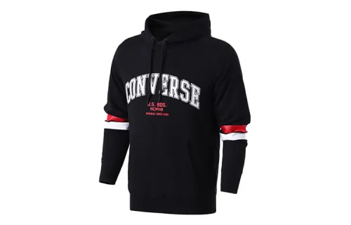 Converse Collegiate Text Sweatshirts Men's Black Hooded Moderate Regular