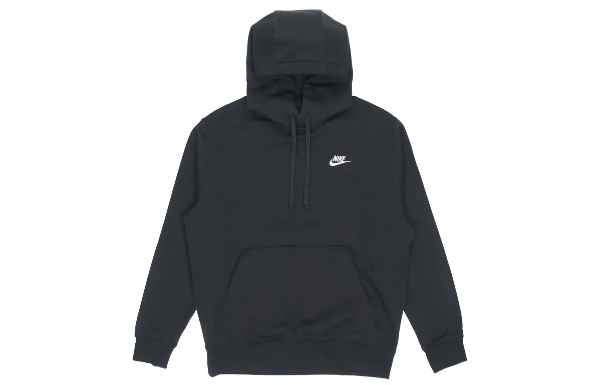 Nike Sportswear Club Fleece Brushed Thermal Pullover Fleece Lined Hooded Sportswear Sweatshirt Winter Men's Black
