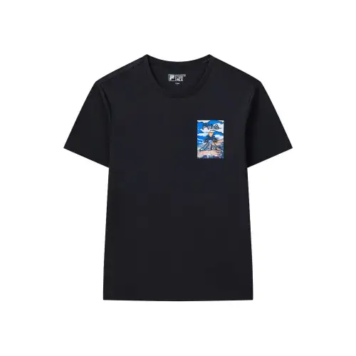 FILA T Shirts Men's Jet Black BK Crew Neck Moderate Straight Fit