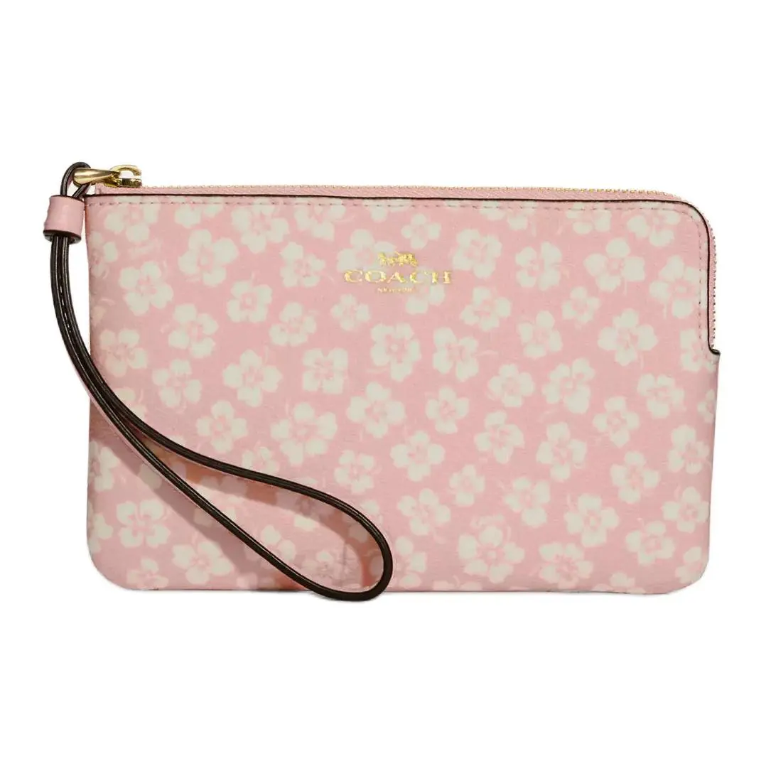 COACH Corner Zip Artificial Leather Wrist Bag Mini Women's Pink & White