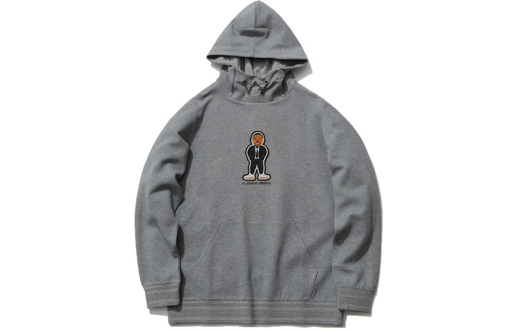 LiNing Wade Series Cartoon Portrait Embroidered Pullover Casual Fashion Versatile Sweatshirt Men's Gray