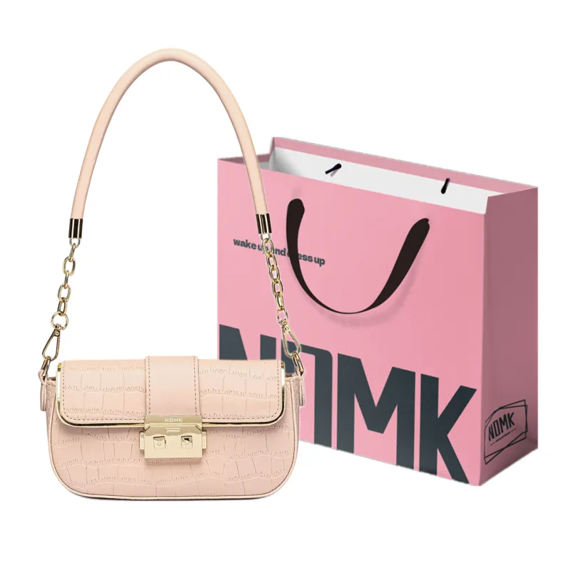 NOMK Pu Handbag, Small Square Bag, Underarm Shoulder Bag Women's Pink/Black/White