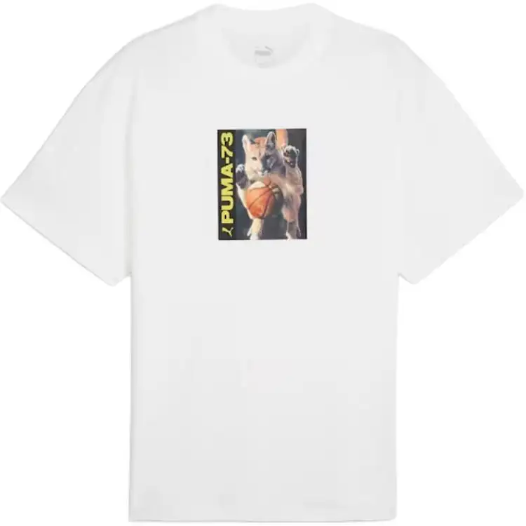 PUMA T Shirts Men's White Crew Neck Moderate Straight Fit