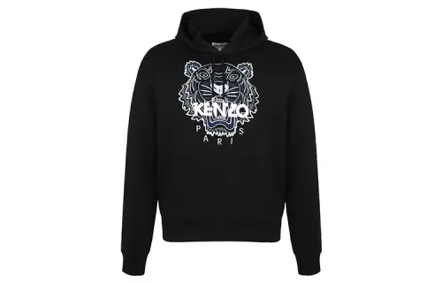 KENZO Classic Tiger Head Sweatshirts Men's Black Hooded Moderate Heavyweight