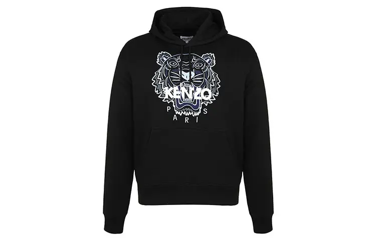 KENZO Classic Tiger Head Sweatshirts Men's Black Hooded Moderate Heavyweight