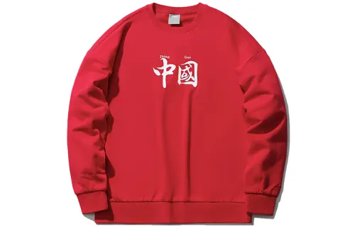 Li Ning Sports Fashion Collection Sweatshirts Unisex Red Crew Neck Moderate Regular