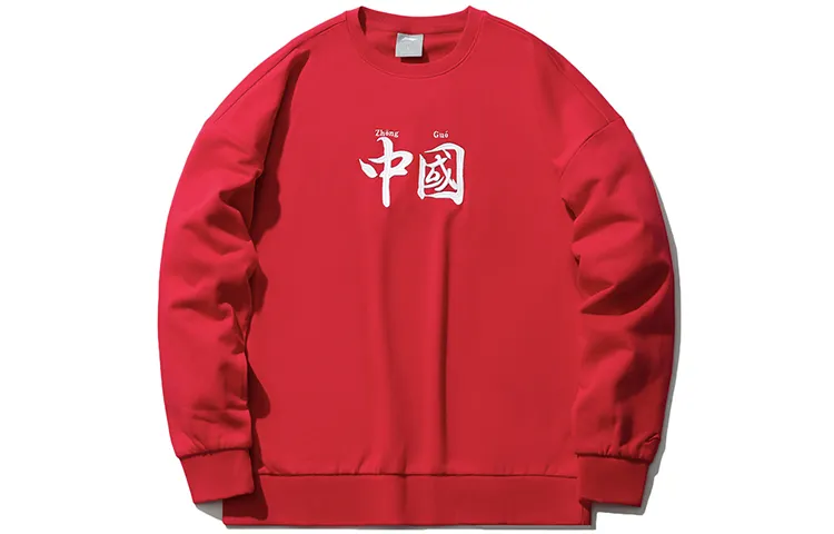 Li Ning Sports Fashion Collection Sweatshirts Unisex Red Crew Neck Moderate Regular