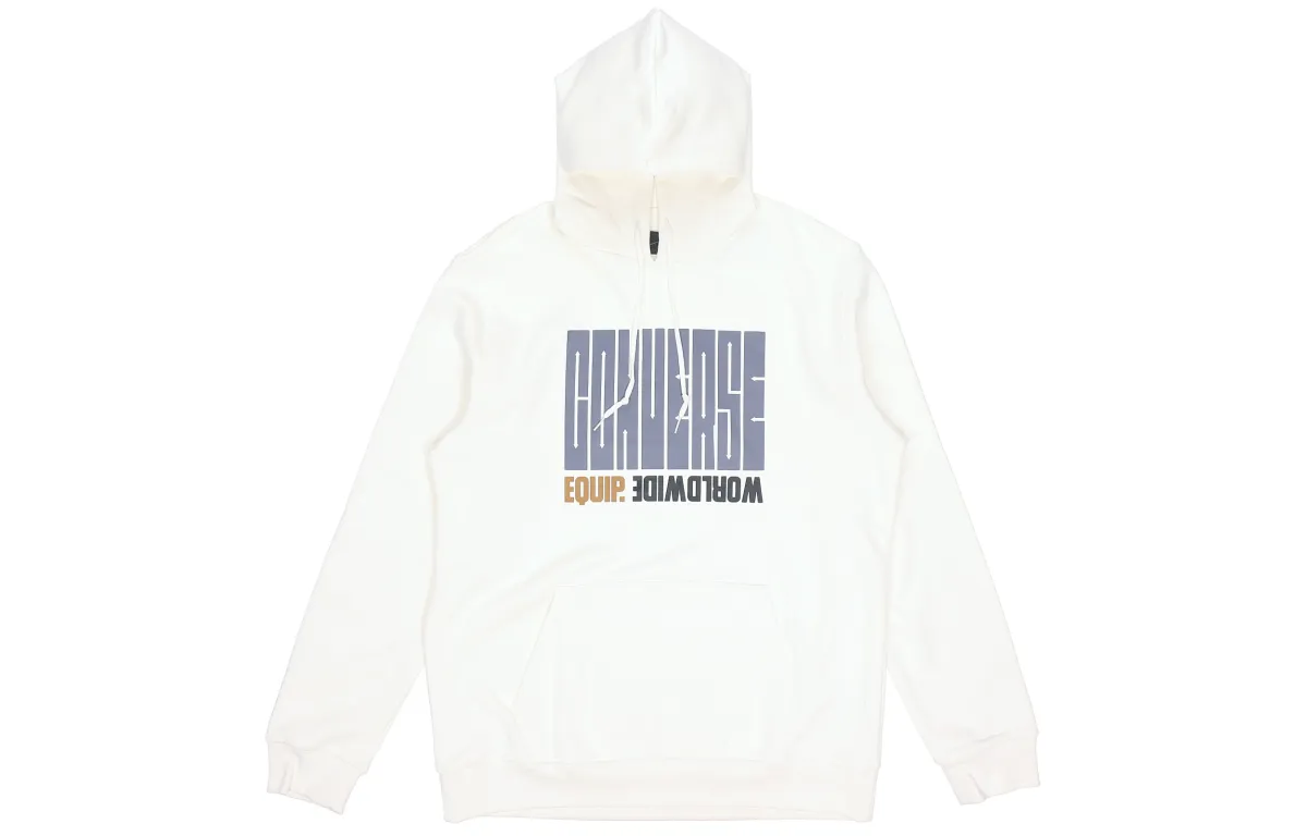 Converse Equip Worldwide Color Block Letter Print Fleece Lined Thermal Pullover Sweatshirt Men's Milk White