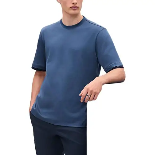 HERMES T Shirts Men's Blue Crew Neck Moderate Straight Fit
