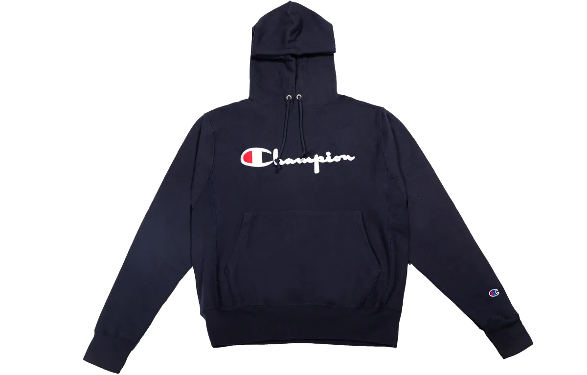 Champion Sweatshirts Unisex Navy Blue Hooded Thickened Regular