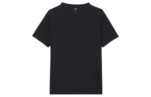 UNIQLO T Shirts Unisex 09 Black Crew Neck Moderate
