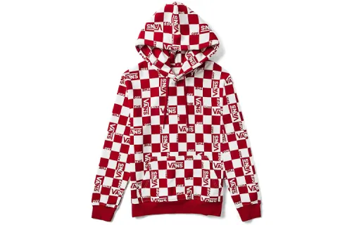 Vans Sweatshirts Unisex Red White Checkerboard Hooded Thickened Regular