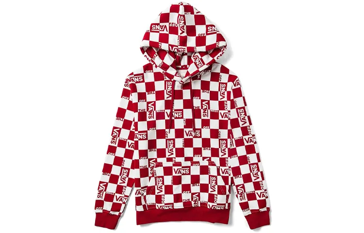 Vans Sweatshirts Unisex Red White Checkerboard Hooded Thickened Regular