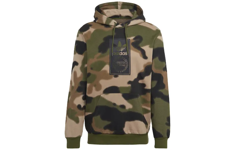 Adidas Originals Sweatshirts Men's Green Camouflage Hooded Moderate Regular